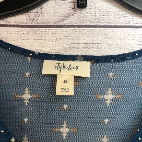 NWOT Style & Co Blue Sheer Ruffled Top Sz 2X - Picture 3 of 9